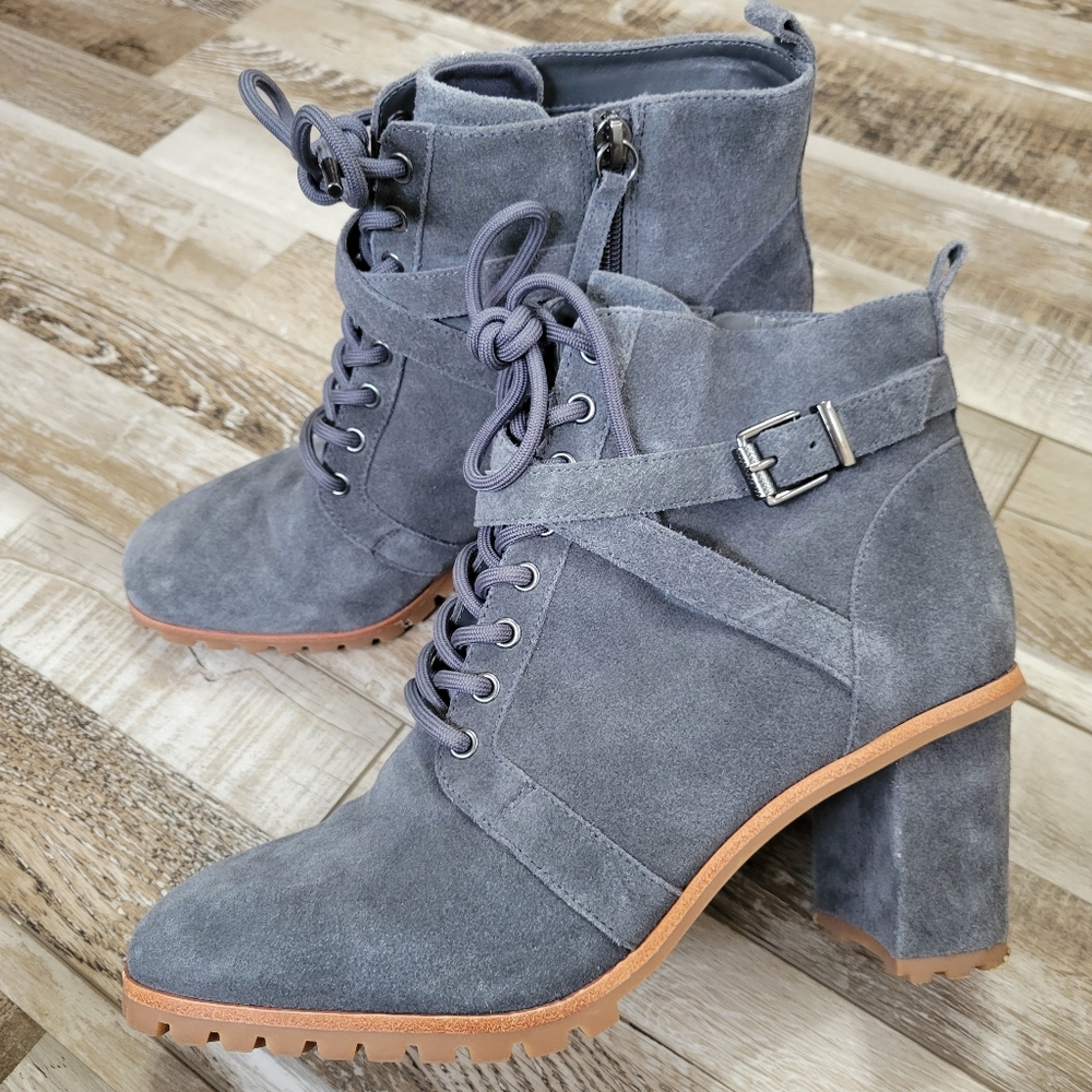 White House Black Market Asphalt Gray Suede Becca Combat Boot Size 9
